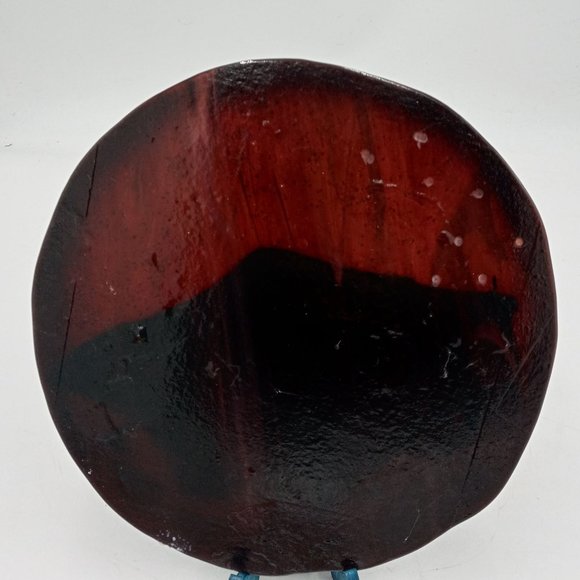 Mountain Landscape Fused Glass Art Winter Snow Tree Forest OOAK Round Plaque - Picture 5 of 11